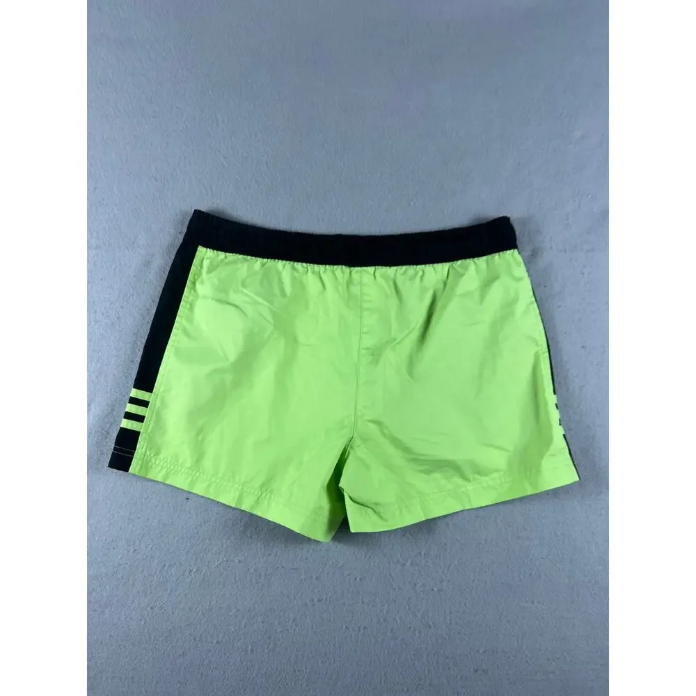 adidas Swim Trunks Mens S Neon Green Black 3 Stripe Athletic Board Shorts Beach